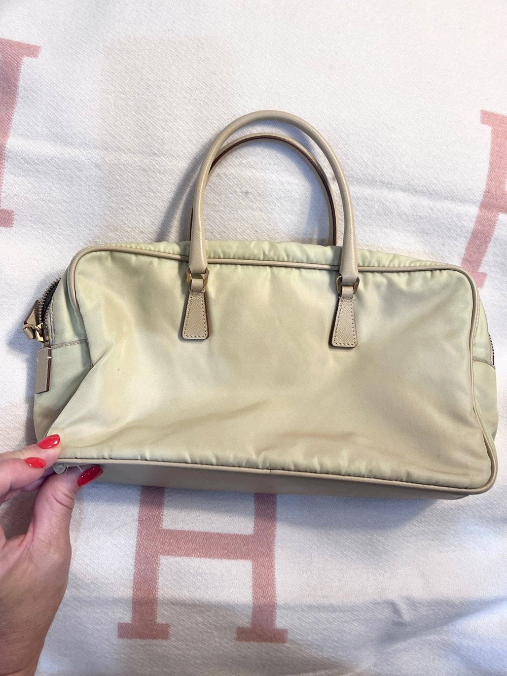 Prada⭐️Authentic Pale Yellow Nylon Top-Handle Gold hardware Hobo Bag - Picture 6 of 12